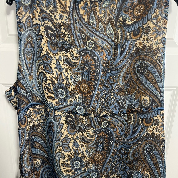 a.n.a Blue and Brown Paisley V-Neck Blouse- - Picture 3 of 3